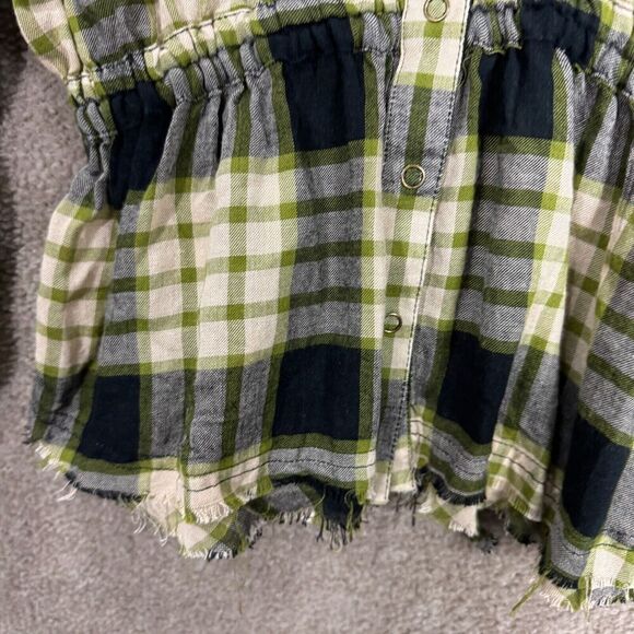 Free People Pacific Dawn Shirt Women's Size XS Black Combo‎ Plaid Ruched-Sleeve - Picture 5 of 13